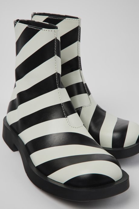 Design Mil 1978 Black And White Leather Ankle Boots For Women Camper