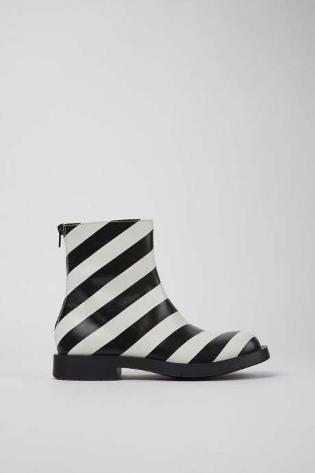 Design Mil 1978 Black And White Leather Ankle Boots For Women Camper