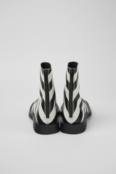 Design Mil 1978 Black And White Leather Ankle Boots For Women Camper