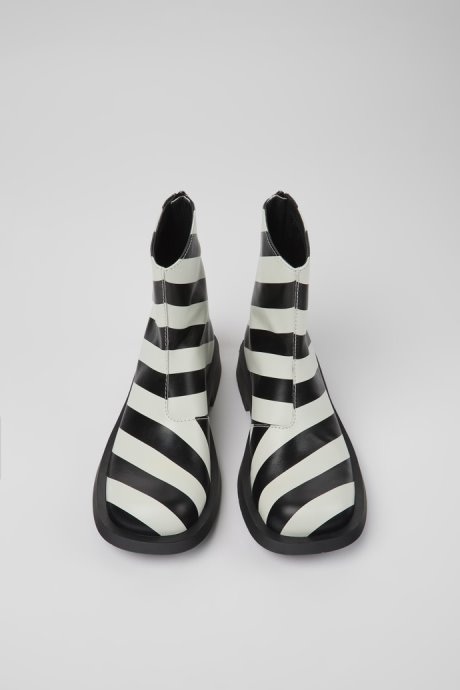 Design Mil 1978 Black And White Leather Ankle Boots For Women Camper