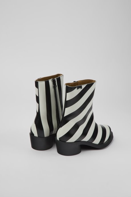 Camper Bonnie Black And White Striped Leather Boots For Women New Arrivals