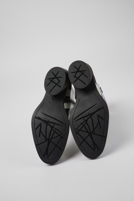 Camper Bonnie Black And White Striped Leather Boots For Women New Arrivals