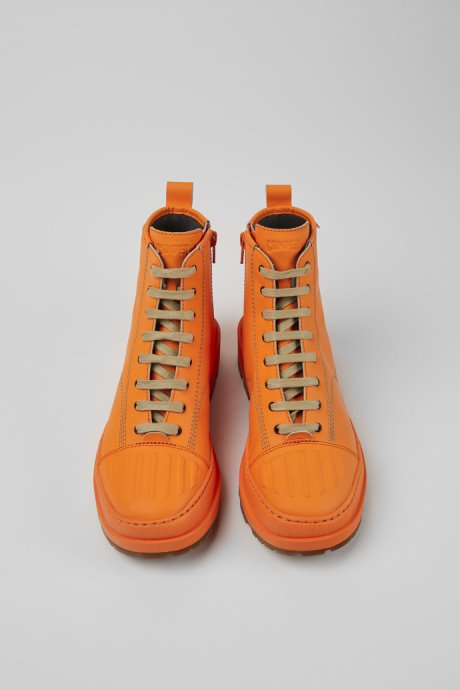 Camper Brutus Trek Michelin Orange Leather Ankle Boots For Women New Arrivals