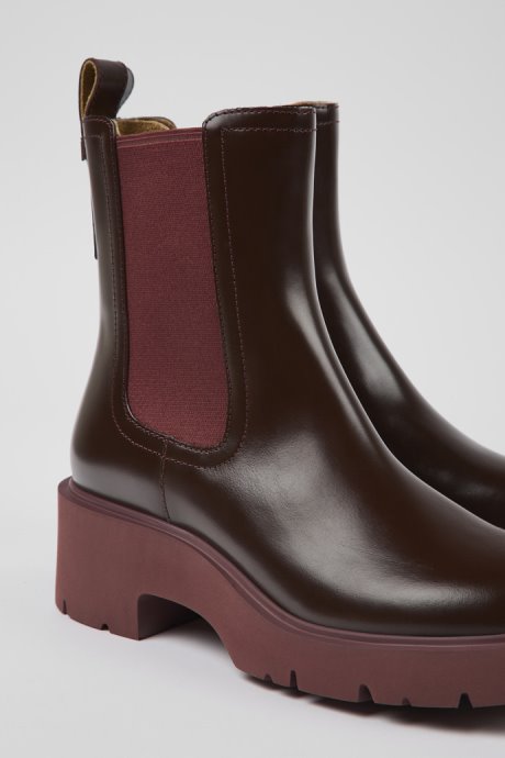 Milah Burgundy Leather Chelsea Boots For Women Camper New Arrivals