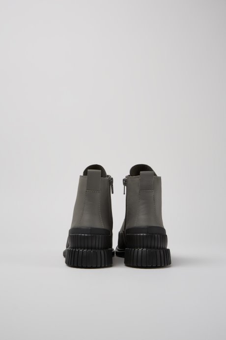 Design Pix Gray And Black Leather Lace-Up Boots For Women Camper