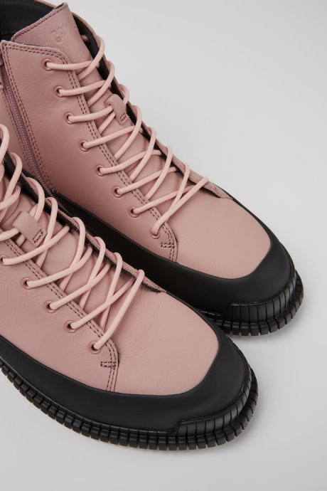 Exclusive Camper Pix Pink And Black Leather Lace-Up Boots For Women