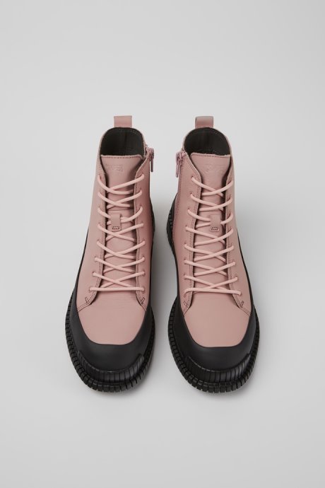 Exclusive Camper Pix Pink And Black Leather Lace-Up Boots For Women