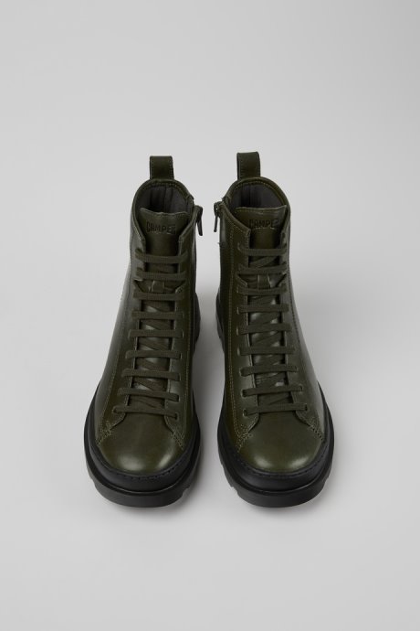 Camper Design Brutus Dark Green Leather Ankle Boots For Women