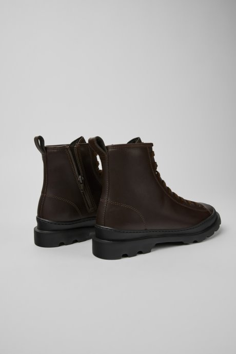 Design Brutus Dark Brown Leather Ankle Boots For Women Camper