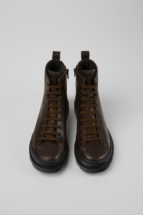 Design Brutus Dark Brown Leather Ankle Boots For Women Camper