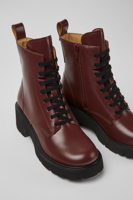Milah Burgundy Lace-Up Boots For Women Exclusive Camper