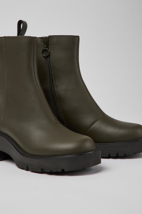 Design Milah Gore-Tex Green Leather Zip Boots For Women Camper