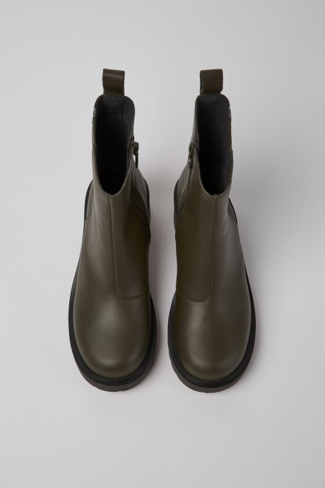 Design Milah Gore-Tex Green Leather Zip Boots For Women Camper