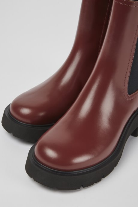 Design Milah Burgundy Leather Boots For Women Camper