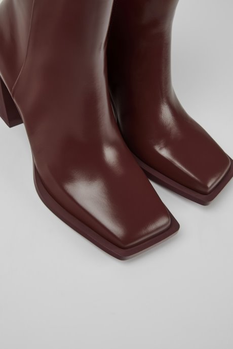 Design Karole Burgundy Leather Ankle Boots For Women Camper