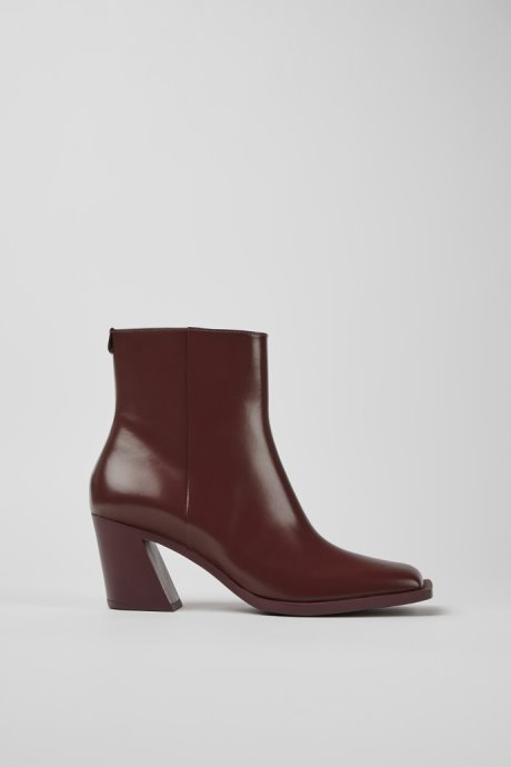 Design Karole Burgundy Leather Ankle Boots For Women Camper