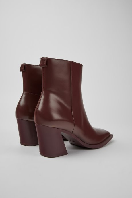 Design Karole Burgundy Leather Ankle Boots For Women Camper