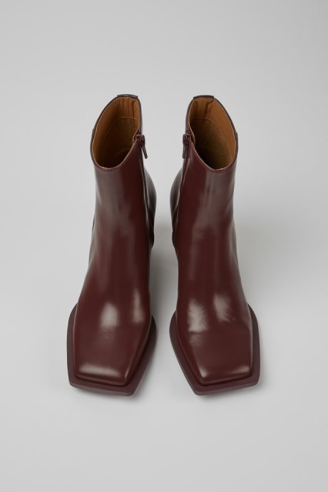 Design Karole Burgundy Leather Ankle Boots For Women Camper