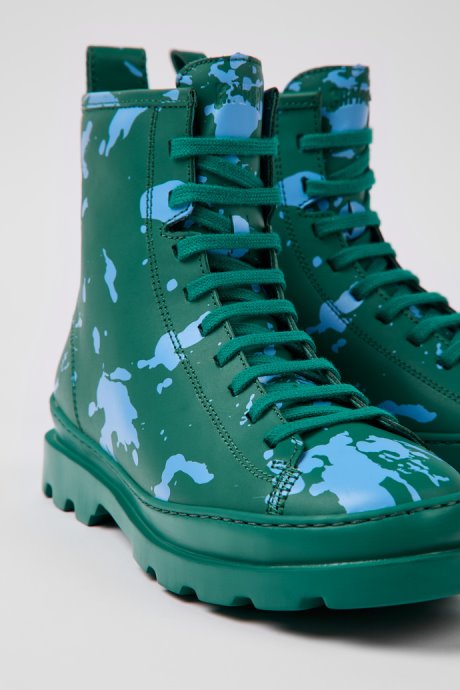 Camper Brutus Green And Blue Leather Ankle Boots For Women New Arrivals