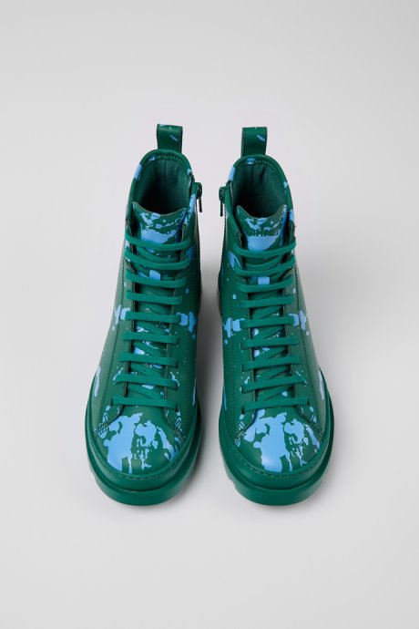 Camper Brutus Green And Blue Leather Ankle Boots For Women New Arrivals