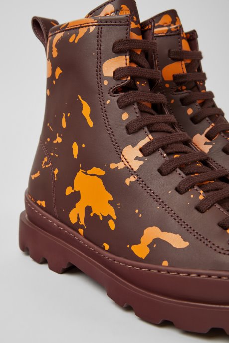 Brutus Burgundy And Orange Printed Leather Ankle Boots For Women Exclusive Camper
