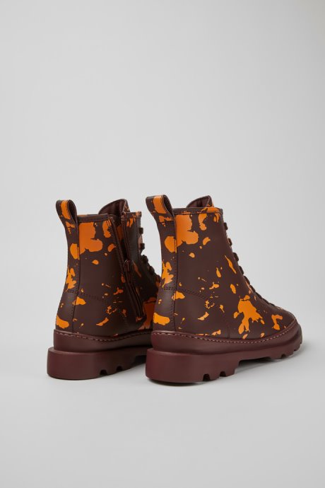 Brutus Burgundy And Orange Printed Leather Ankle Boots For Women Exclusive Camper