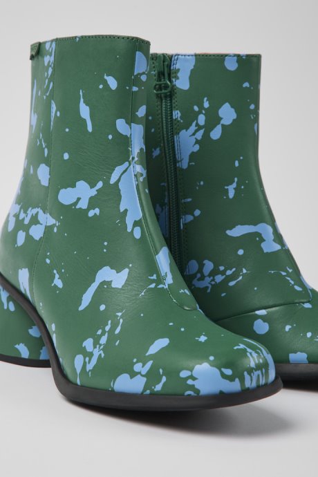 Design Kiara Green And Blue Printed Leather Ankle Boots Camper