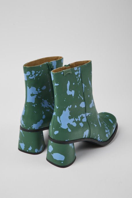 Design Kiara Green And Blue Printed Leather Ankle Boots Camper