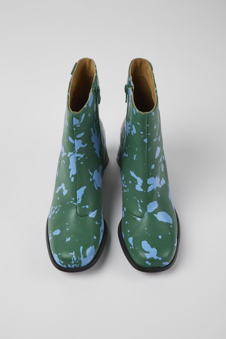 Design Kiara Green And Blue Printed Leather Ankle Boots Camper