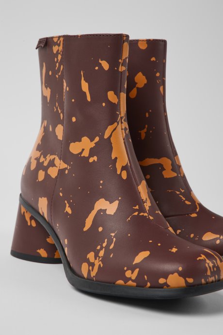 Kiara Burgundy And Orange Printed Leather Ankle Boots Exclusive Camper