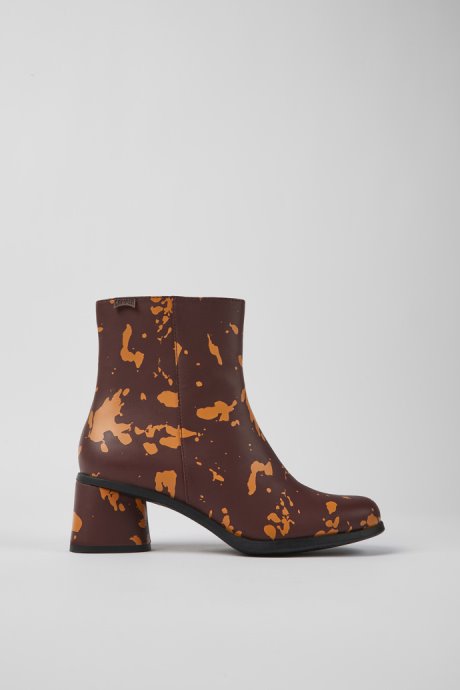 Kiara Burgundy And Orange Printed Leather Ankle Boots Exclusive Camper