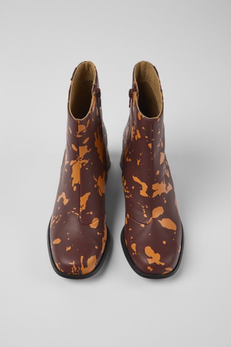 Kiara Burgundy And Orange Printed Leather Ankle Boots Exclusive Camper