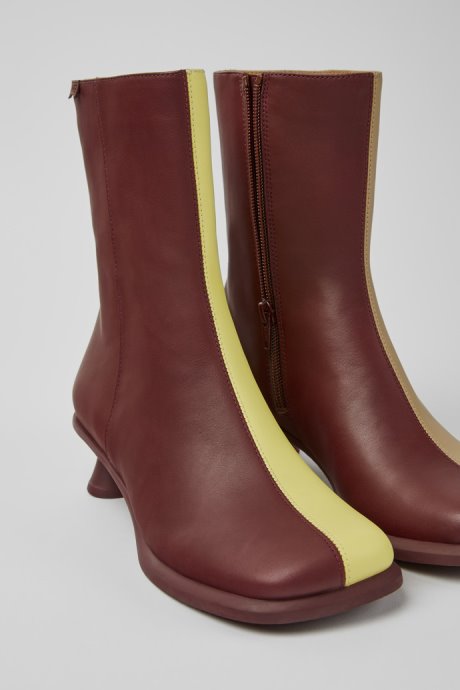 Exclusive Camper Twins Burgundy And Yellow Ankle Boots For Women