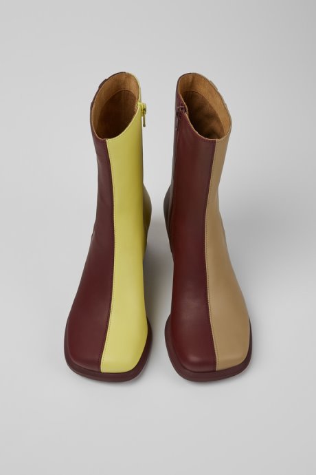 Exclusive Camper Twins Burgundy And Yellow Ankle Boots For Women
