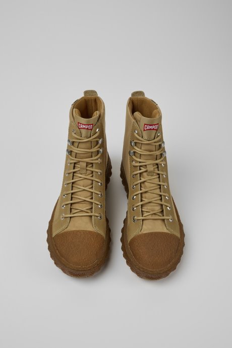 Ground Michelin Beige Textile And Leather Ankle Boots For Women Camper New Arrivals