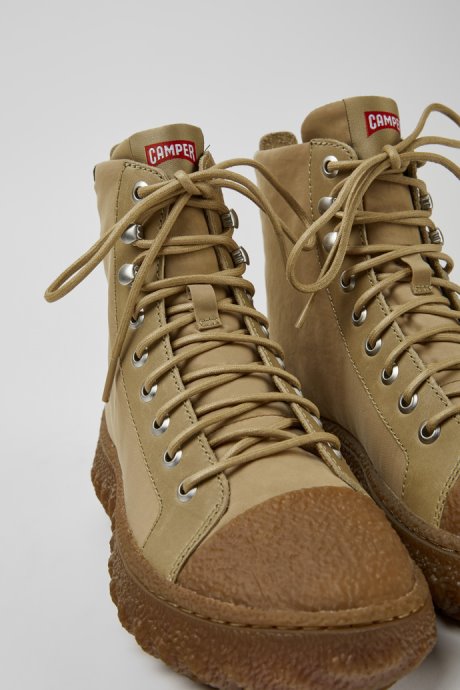 Ground Michelin Beige Textile And Leather Ankle Boots For Women Camper New Arrivals