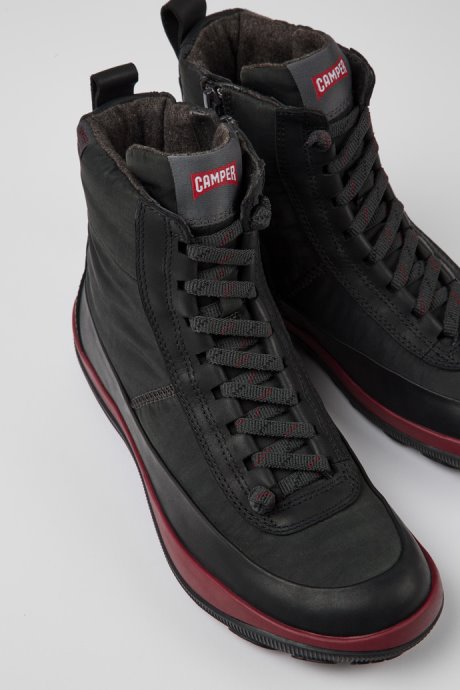 Camper Design Peu Pista Michelin Gray Recycled Nylon And Leather Boots For Women