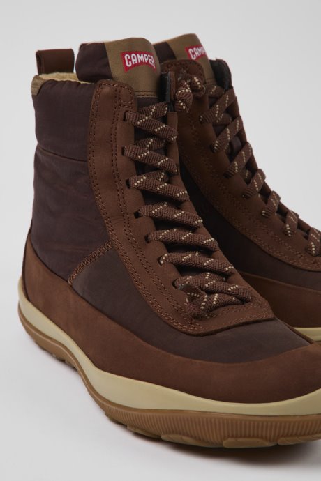 Exclusive Camper Peu Pista Michelin Brown Recycled Nylon And Leather Boots For Women