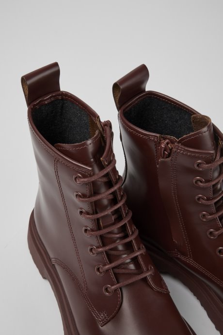 Camper Walden Burgundy Leather Boots For Women New Arrivals