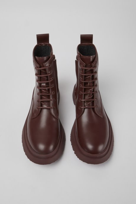Camper Walden Burgundy Leather Boots For Women New Arrivals
