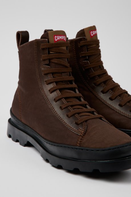 Camper Design Brutus Brown Textile And Leather Ankle Boots For Women