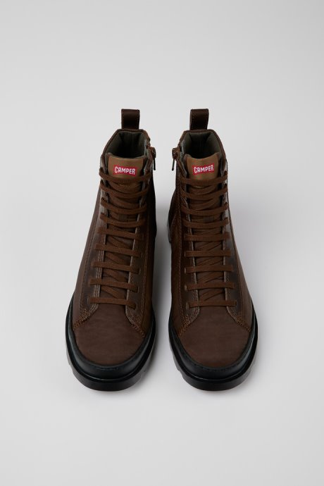 Camper Design Brutus Brown Textile And Leather Ankle Boots For Women