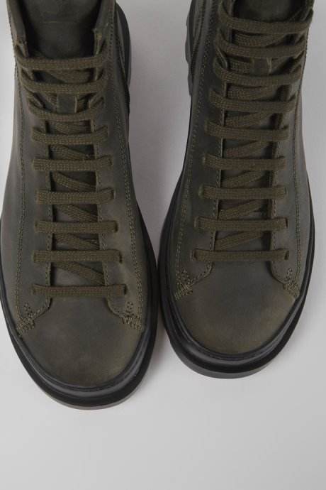 Brutus Dark Green Waxed Nubuck Lace-Up Boots Exclusive Camper