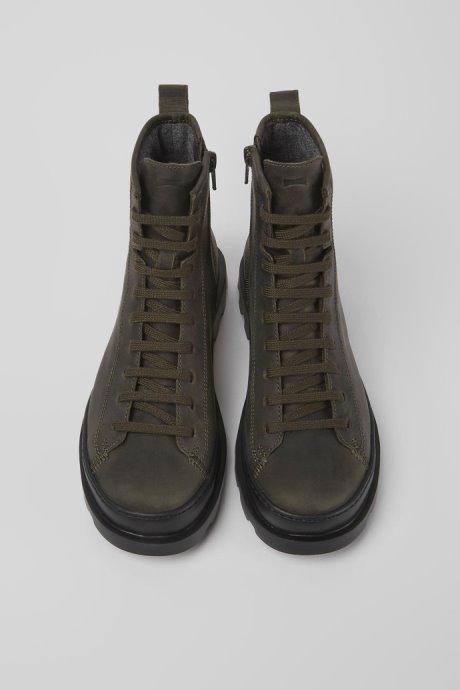 Brutus Dark Green Waxed Nubuck Lace-Up Boots Exclusive Camper