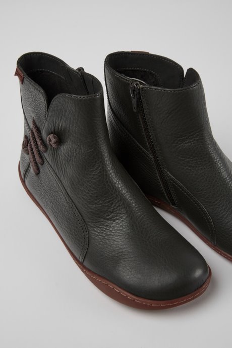 Design Peu Dark Grey Leather Ankle Boots Camper