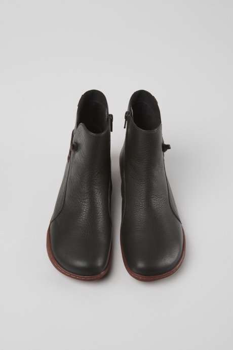 Design Peu Dark Grey Leather Ankle Boots Camper