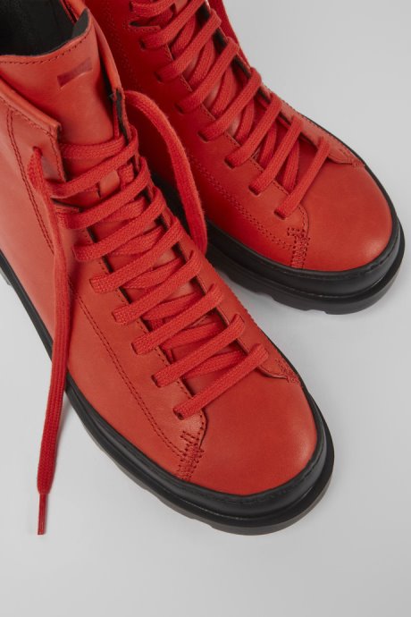 Design Brutus Red Leather Lace-Up Boots Camper