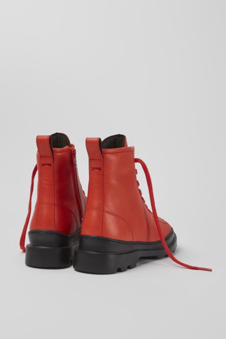 Design Brutus Red Leather Lace-Up Boots Camper
