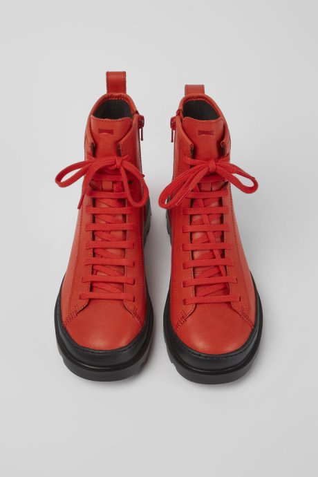 Design Brutus Red Leather Lace-Up Boots Camper