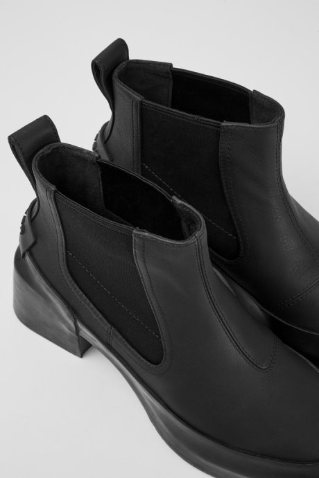 Design Rain Black Leather Ankle Boots With Heels Camper